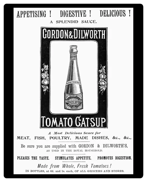 CATSUP ADVERTISEMENT, 1897. English newspaper advertisement for Gordon and Dilworths Tomato Catsup, 1897