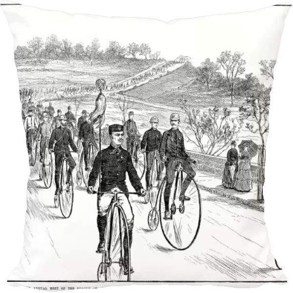 BICYCLE MEET, 1883. Third Annual Meet of the League of American Wheelmen - the Parade on Riverside Drive, New York. Line engraving, 1883, after C. D. Weldon