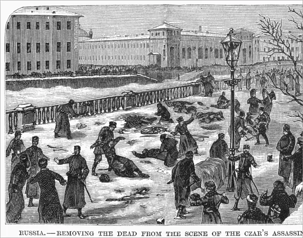 RUSSIA: ST. PETERSBURG. Removing the dead from the scene of Czar Alexander IIs assassination in 1881. Contemporary American wood engraving