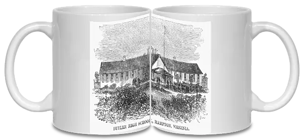 FREEDMENs SCHOOL, 1868. Butler High School at Hampton, Virginia, established as a school for freedmen after the Civil War. Wood engraving, American, 1868