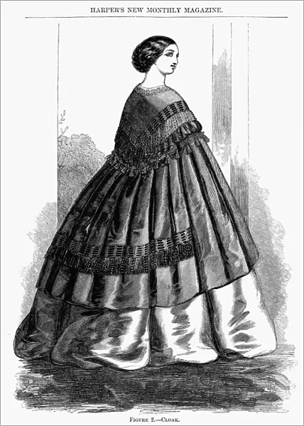 WOMENs FASHION, 1857. Ladies cloak. Fashion illustration from an American Magazine of 1857