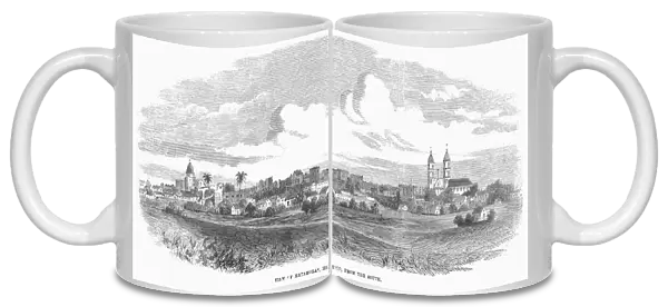 MEXICO: MATAMORAS, 1863. Southern view of the town of Matamoras, across the Rio Grande River from Brownsville, Texas. Wood engraving, English, 1863