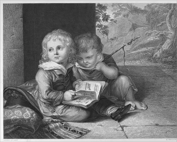 YOUNG BOYS, c1795. The Brothers. The sons of German painter Christian Lebrecht Vogel (one of them the future painter Carl Christian Vogel von Vogelstein). Steel engraving, English, 19th century, after the painting by Vogel, c1795