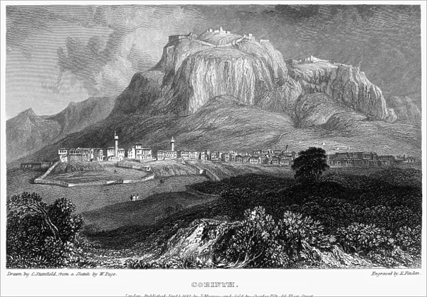 GREECE: CORINTH, 1832. View of Corinth, Greece. Steel engraving, English, 1832, by Edward Finden after Clarkson Stanfield