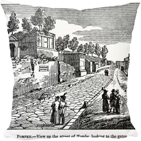 POMPEII: STREET OF TOMBS. View of the Street of Tombs outside Pompeii, Italy, looking towards the gate. Wood engraving, 19th century