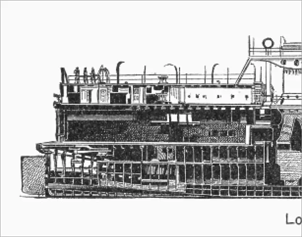 ITALIAN BATTLESHIP, 1870s. Cross section of the Italian battleship Caio Duilio, built in the 1870s. Contemporary wood engraving