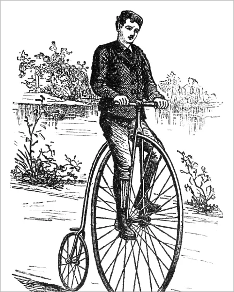 BICYCLE, c1870s. A penny farthing bicycle. Wood engraving, 1870s