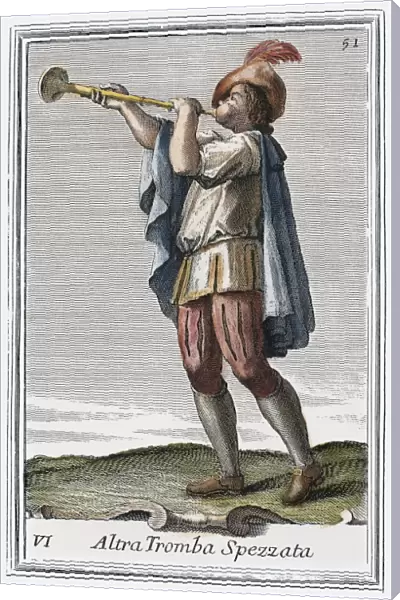 SLIDE TRUMPET, 1723. The slide trumpet, used by Johann Sebastian Bach under the name tromba da tirarsi. Copper engraving, 1723, by Arnold van Westerhout