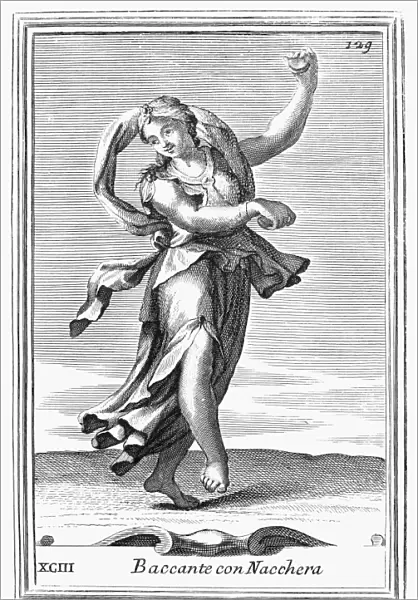 CASTANETS, 1723. A dancer with castanets. Copper engraving, 1723, by Arnold van Westerhout