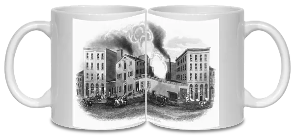PHILADELPHIA: DISTILLERY. J. A. Doughertys Sons. Grain Distillery & Warehouse, Philadelphia. Steel engraving, American, c1860s