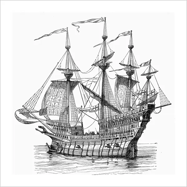 BRITISH WARSHIP, 1488. The Great Harry, the first warship of the British navy, built in 1488 during the reign of King Henry VIII. Line engraving, 19th century, after a contemporary drawing by Hans Holbein the Elder
