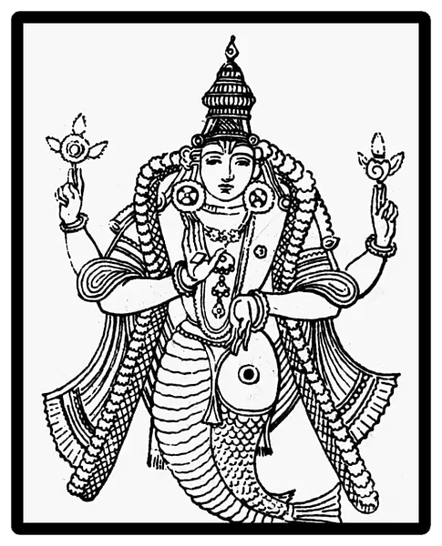 HINDUISM: VISHNU. The Hindu god Vishnu. Line engraving