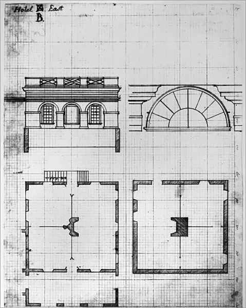 UNIVERSITY OF VIRGINIA. Plan for a hotel (student housing) at Thomas Jeffersons University of Virginia at Charlottesville. Engraving by Peter Maverick, 1825, after a drawing by John Neilson