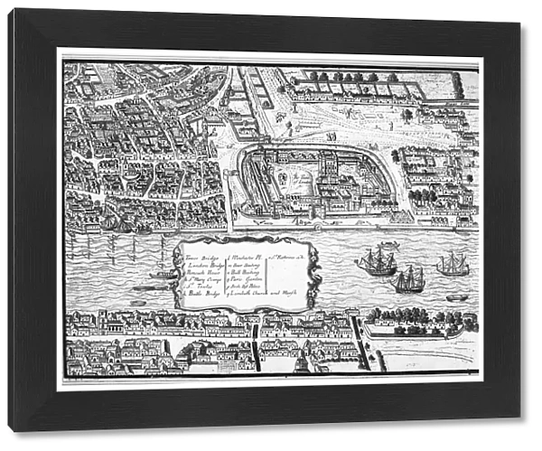 TOWER OF LONDON, 1560. Detail from the Agas map of 1560 showing the Tower of London on the Thames River