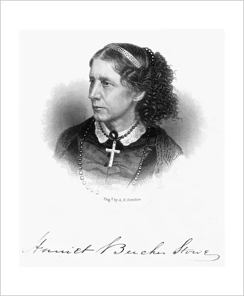 HARRIET BEECHER STOWE (1811-1896). American abolitionist and writer. Steel engraving, American, 1868