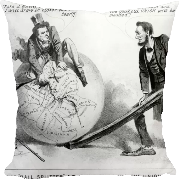 PRESIDENTIAL CAMPAIGN: 1864. Contemporary American cartoon showing the Rail Splitter Abraham Lincoln and his running mate Andrew Johnson, the Tennessee tailor, pointing out the task of reconstruction which lay ahead