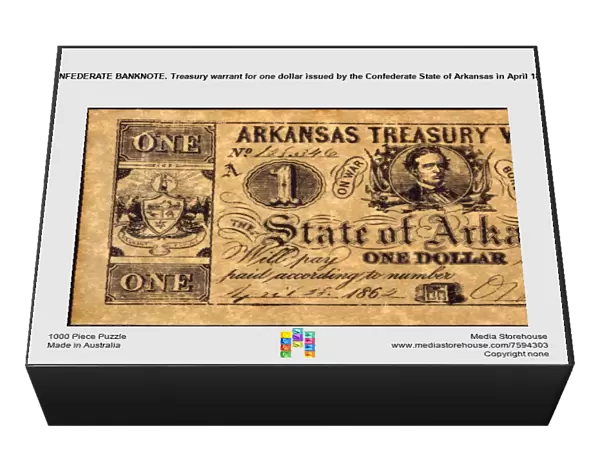 CONFEDERATE BANKNOTE. Treasury warrant for one dollar issued by the Confederate State of Arkansas in April 1862