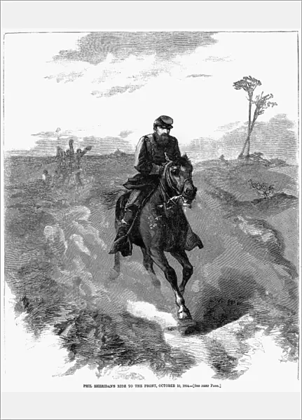 PHILIP HENRY SHERIDAN (1831-1888). American army commander. General Sheridans ride from Winchester to Cedar Creek, Virginia, 19 October 1864. Contemporary wood engraving