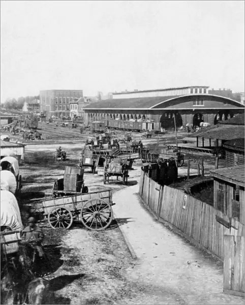 CIVIL WAR: ATLANTA. Railroad depot in Atlanta, Georgia, during the Civil War. Stereograph by George Barnard, c1864