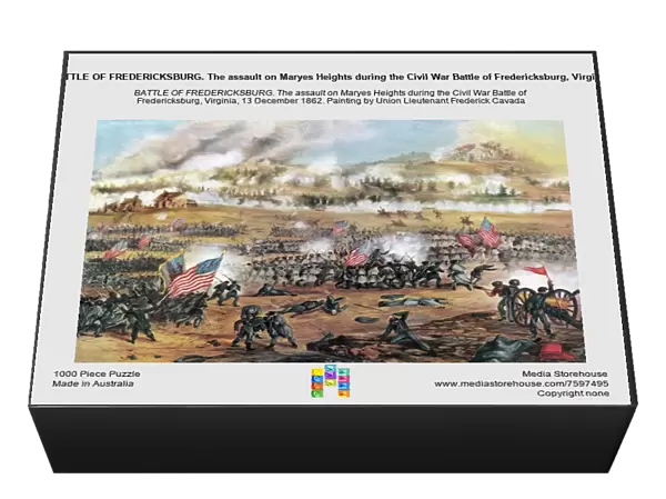 BATTLE OF FREDERICKSBURG. The assault on Maryes Heights during the Civil War Battle of Fredericksburg, Virginia, 13 December 1862. Painting by Union Lieutenant Frederick Cavada
