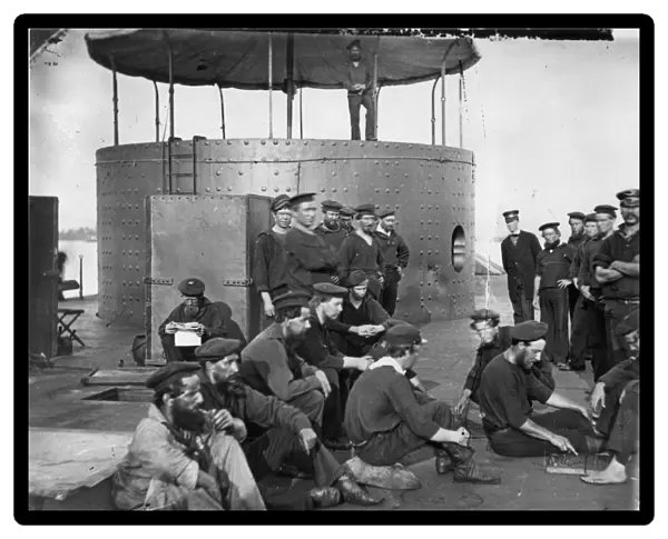 U. S. S. MONITOR, 1862. Sailors on deck of the U. S. S. Monitor, James River, Virginia, Photograph by James F. Gibson, 9 July 1862