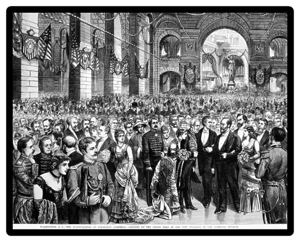 GARFIELD INAUGURATION, 1881. The Inaugural Ball at the Smithsonian Institution following the inauguration of James A. Garfield as the 20th President of the United States on March 4, 1881. Wood engraving from a contemporary newspaper