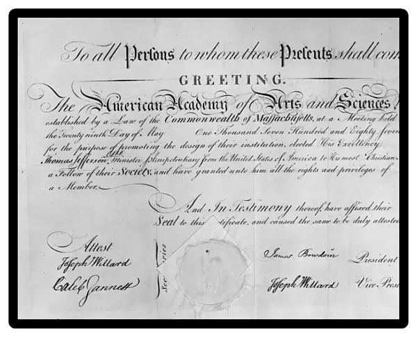 Jefferson: Certificate, 1787