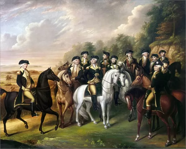 (1732-1799). First President of the United States. Washington and his generals. Painting by an unknown artist, c1815
