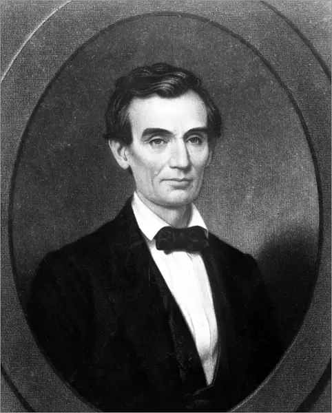 Sixteenth President of the United States. An idealized mezzotint engraving, 1860, by Samuel Sartain after a painting by J. Henry Brown