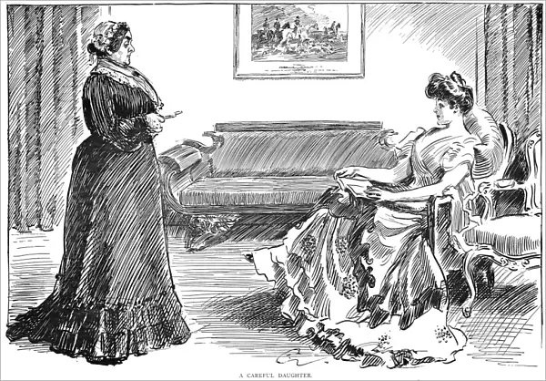 Charles Dana Gibson (1867-1944). American illustrator. No, mother, this book is not at all fit for you to see. But you are reading it! Ah, but we were brought up so differently. Pen and ink drawing, 1904