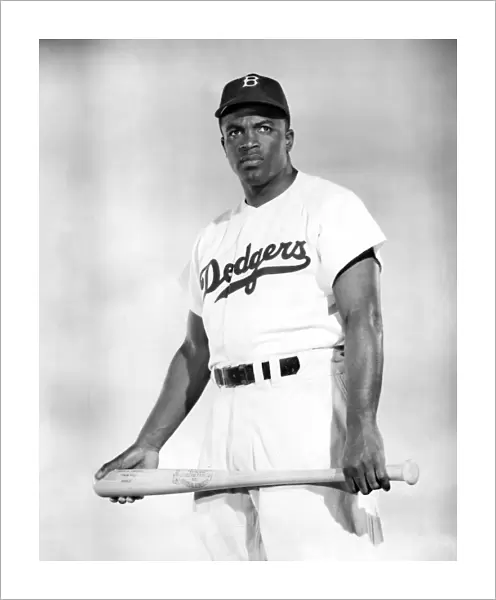 John Roosevelt Robinson, known as Jackie. American baseball player. Photographed while a member of the Brooklyn Dodgers in 1950