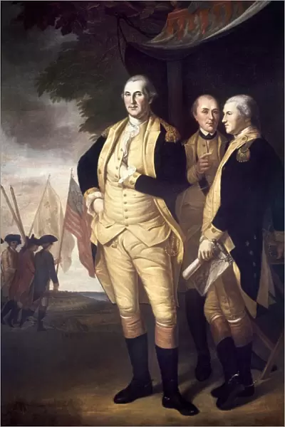 General George Washington, Marquis de Lafayette and Lieutenant Colonel Tench Tilghman at Yorktown, 1781. Oil on canvas by Charles Willson Peale, 1784