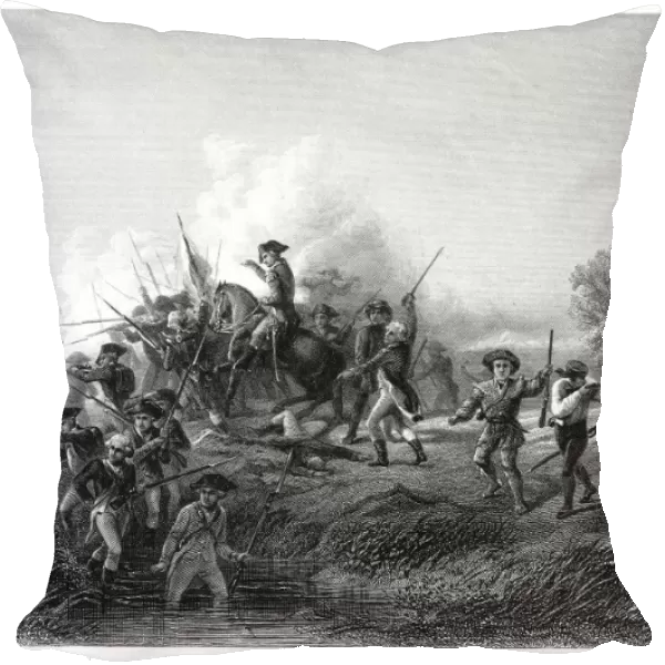 William Alexander, Lord Stirling, commanding American troops at the Battle of Long Island, 27 August 1776. Line engraving after Alonzo Chappel, 19th century