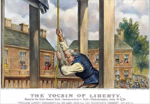 Ringing the Liberty Bell at the State House in Philadelphia, Pennsylvania, on 4 July 1776. Lithograph, 1876, by Currier & Ives