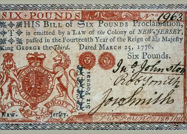 Detail from a six-pound bill of credit issued by the colony of New Jersey, 25 March 1776