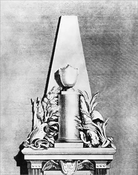 (1736-1775). American (Irish-born) Revolutionary officer. Engraving of a monument commissioned in 1776, in memory of Montgomery, who was killed during the Siege of Quebec in 1775