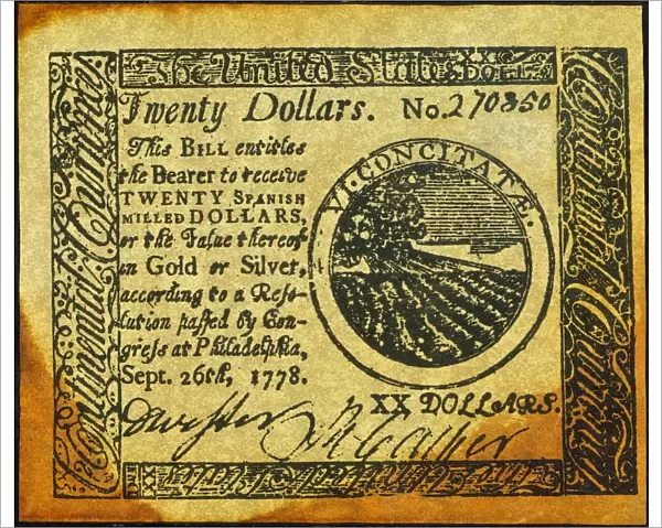United States Continental Currency twenty dollar banknote, 1778