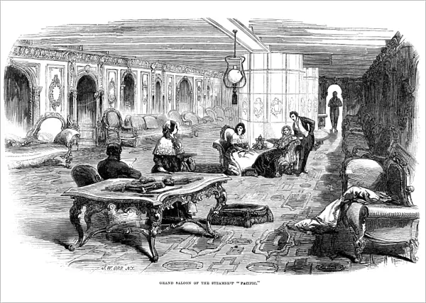 Grand saloon of the steamship Pacific. Wood engraving, American, 1856