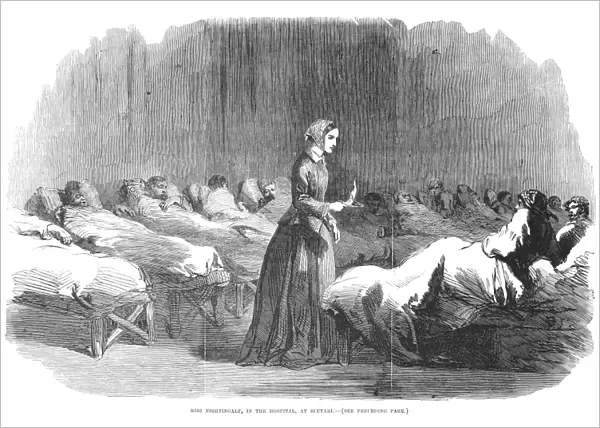 (1820-1910). English nurse. Wood engraving from an English newspaper of 1855