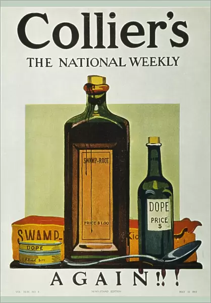 Colliers cover, 11 May 1912, urging stricter enforcement of the Pure Food & Drug Law because of continuing prevalence of narcotics in patent medicines