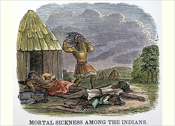 Native American victims of a smallpox epidemic spread by white settlers in America. Wood engraving, American, 1853