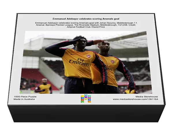 Emmanuel Adebayor celebrates scoring Arsenals goal