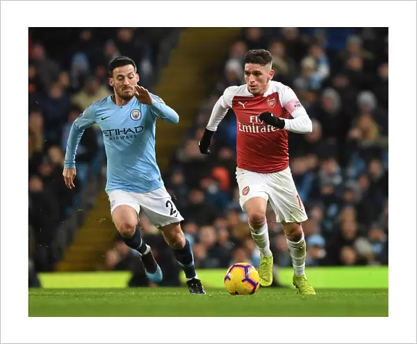 Torreira vs Silva: Intense Tackle in the Premier League Showdown between Manchester City and Arsenal, 2018-19
