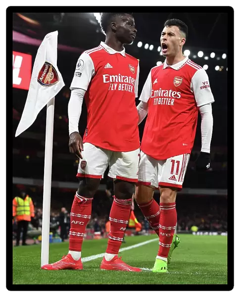 Saka and Martinelli Celebrate First Arsenal Goal Against Everton in 2022-23 Premier League