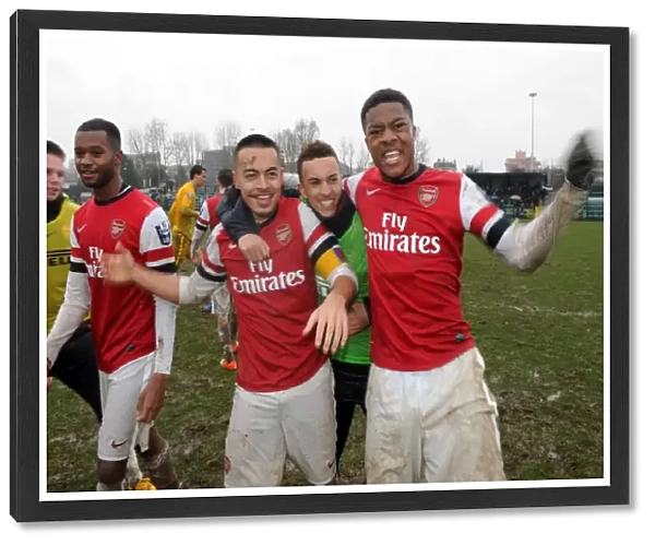 Chuba Akpom, Brandon Ormonde-Ottewill and Nico Yennaris (Arsenal) celebrates after the match