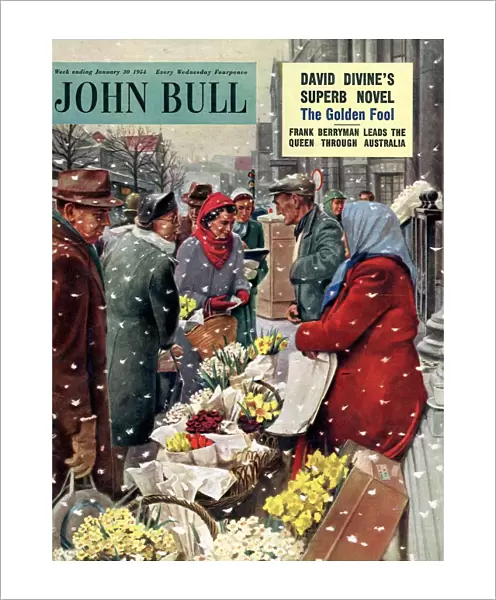 John Bull 1954 1950s UK flowers stalls snowing shopping markets winter cold weather