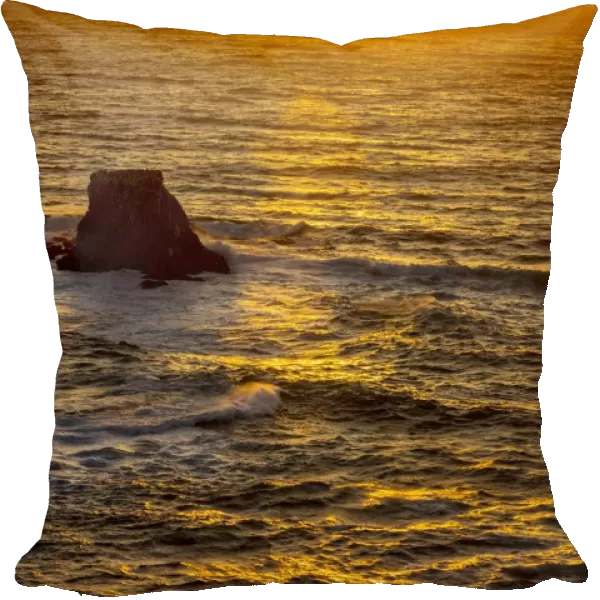 Sea Stack Pacific Ocean and sunset off coast of Route 1, PCH, California