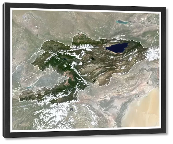 Kyrgyzstan with borders and mask