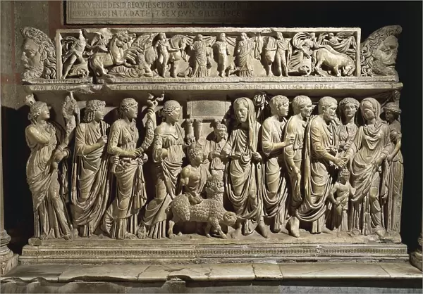 Italy, Latium region, Rome, Roman marble sarcophagus with relief depicting nuptial rite, celebration of marriage