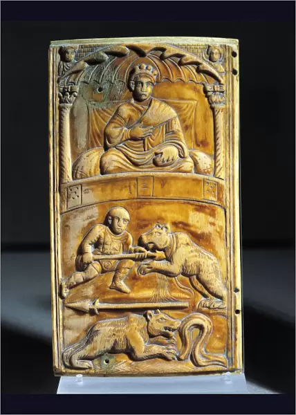 Painted ivory diptych depicting circus games, Panel B